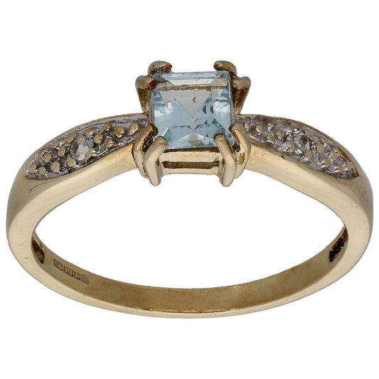 9ct Gold Topaz & White Topaz Single Stone Ring With Accents Size N
