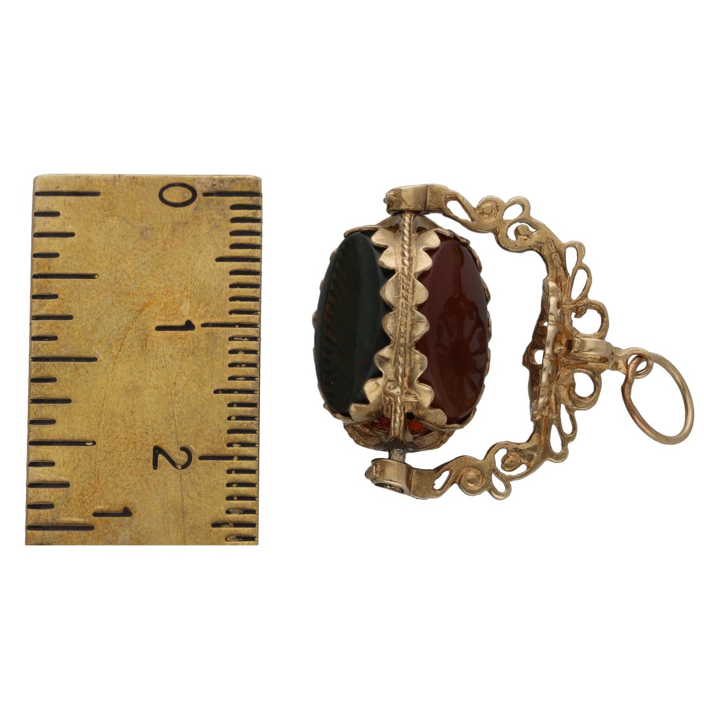 9ct Gold Bloodstone, Carnelian & Onyx Fob Pendant