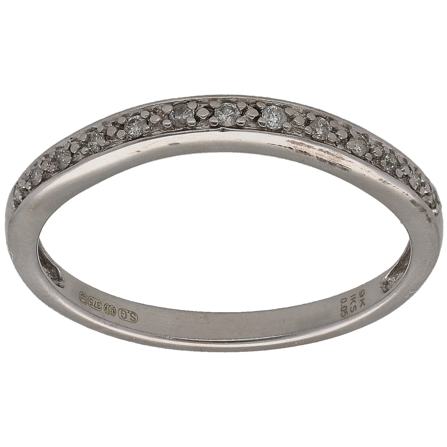 Half eternity diamond ring in white gold with round stones across the top band