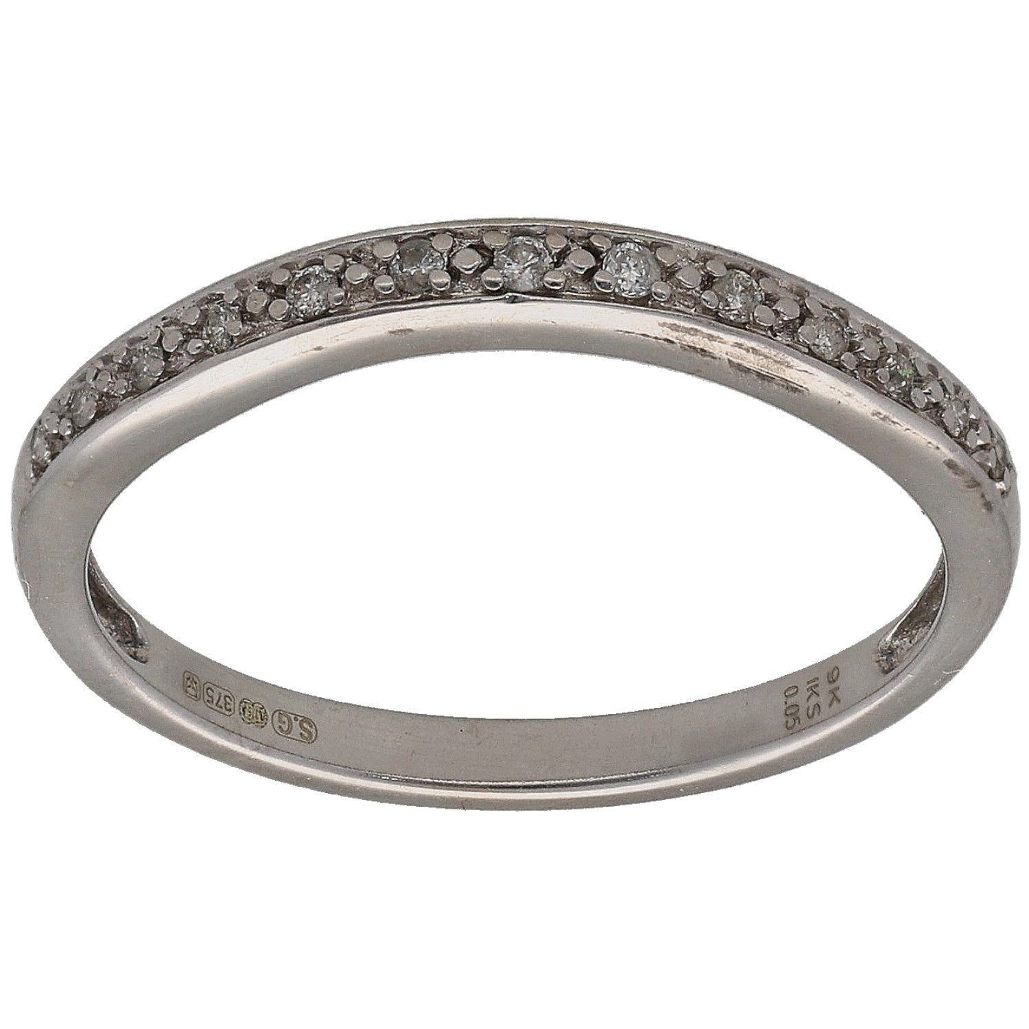 Half eternity diamond ring in white gold with round stones across the top band