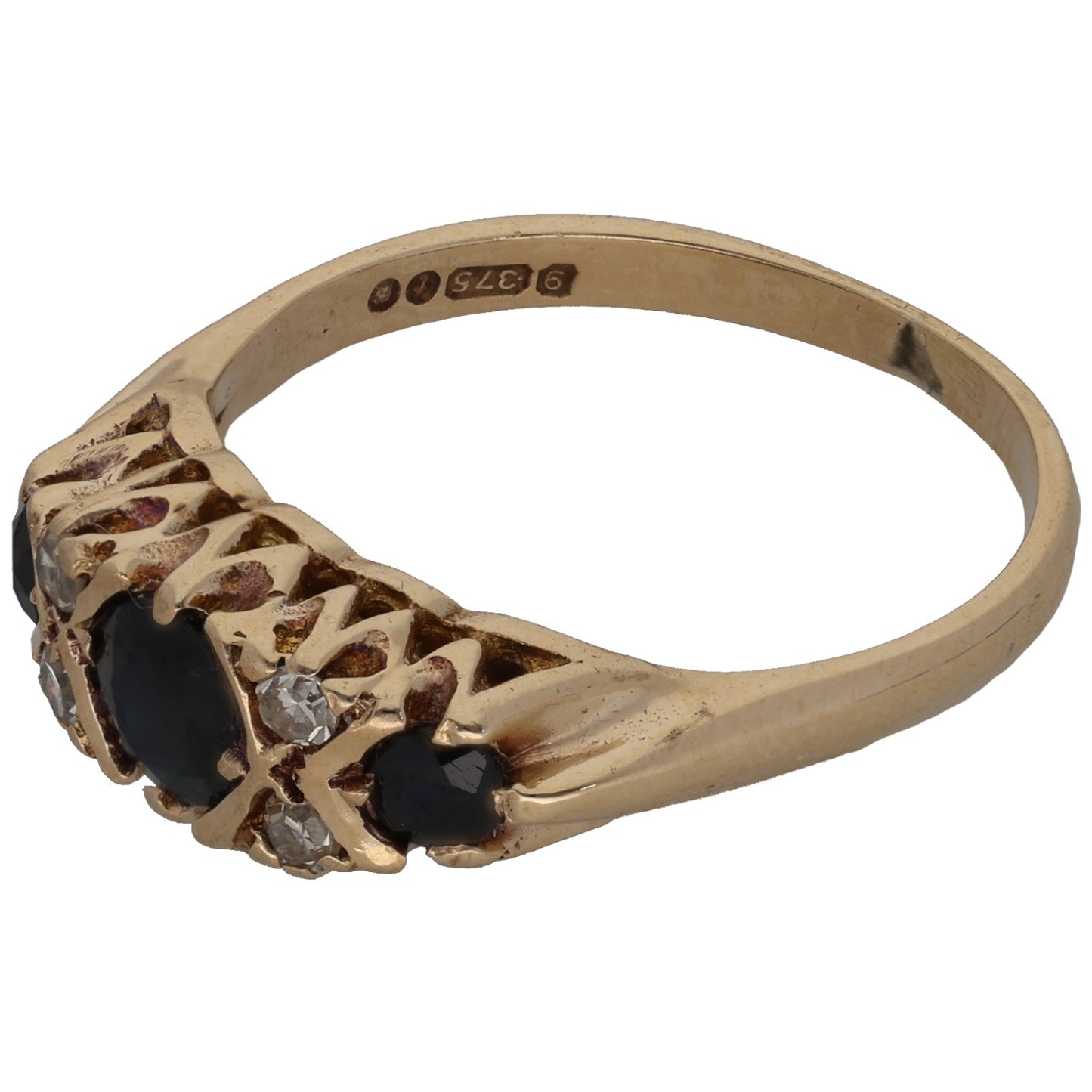 9ct Gold Sapphire & 0.08ct Diamond Dress/Cocktail Ring Size O