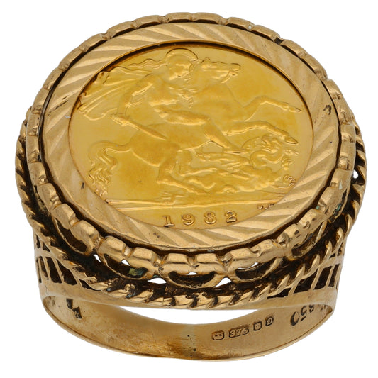 9ct Gold Half Sovereign Coin Ring Size P
