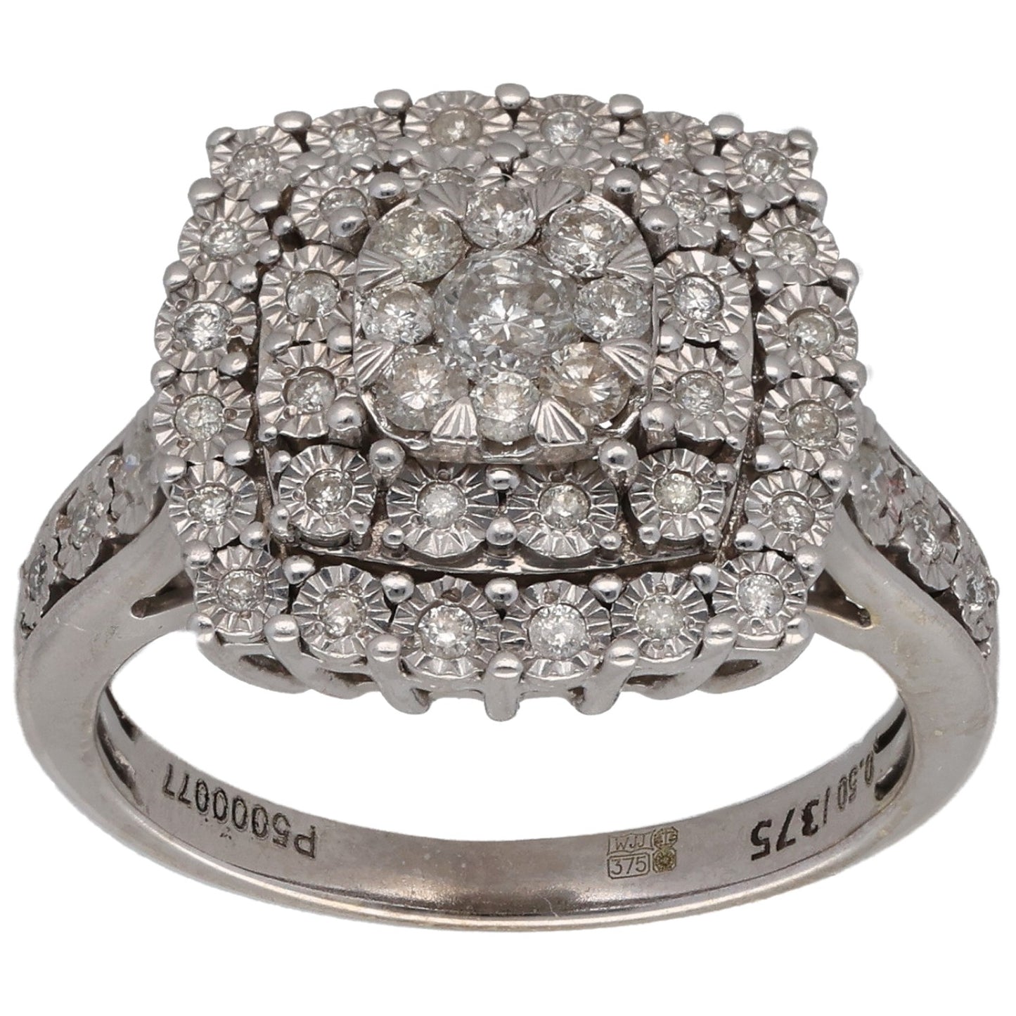9ct White Gold 0.50ct Diamond Dress/Cocktail Ring Size M