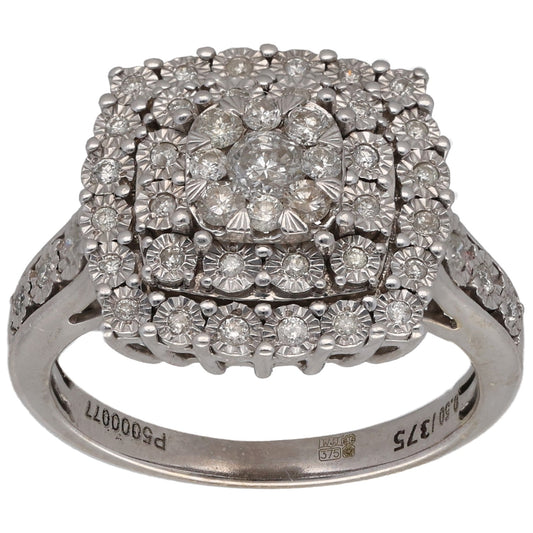 9ct White Gold 0.50ct Diamond Dress/Cocktail Ring Size M