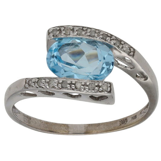 9ct White Gold Topaz & 0.07ct Diamond Dress/Cocktail Ring Size Q