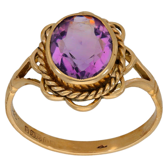 9ct Gold Amethyst Single Stone Ring Size P