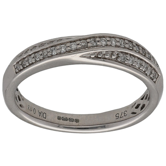 9ct white gold half eternity ring with round diamond-set band, side view