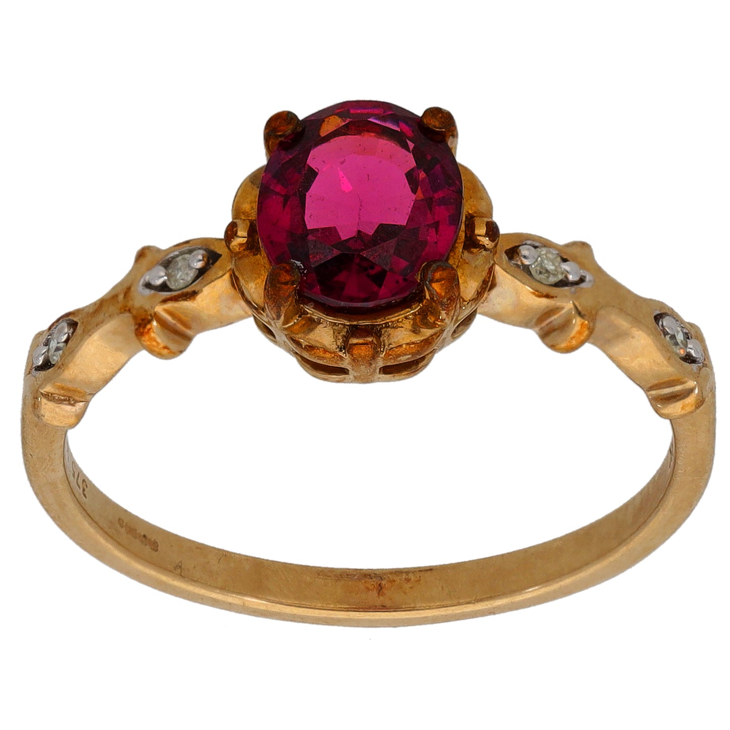 9ct Gold Garnet & 0.02ct Diamond Dress/Cocktail Ring Size P