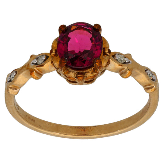 9ct Gold Garnet & 0.02ct Diamond Dress/Cocktail Ring Size P