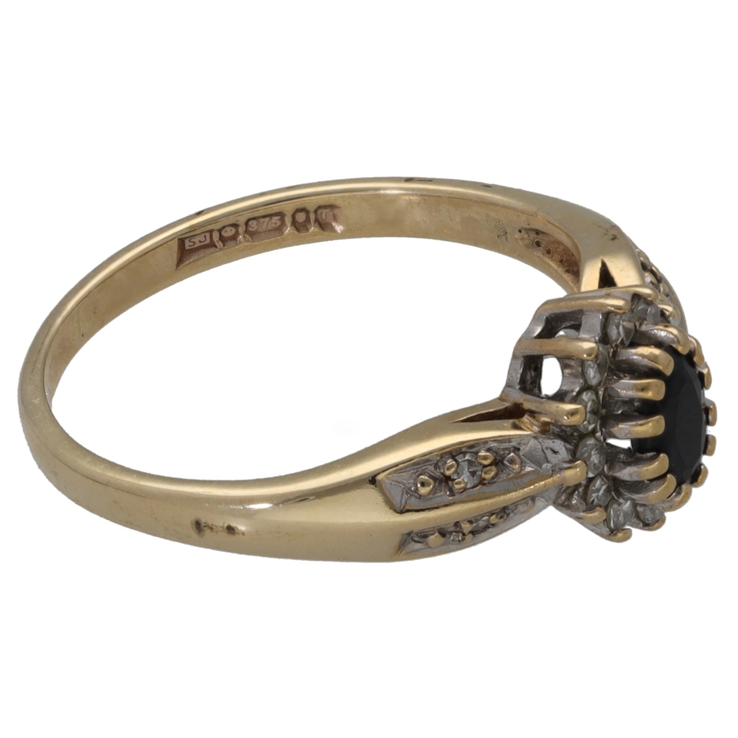 9ct Gold Sapphire & 0.14ct Diamond Dress/Cocktail Ring Size M