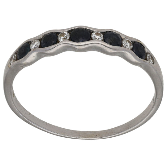 9ct White Gold Sapphire & 0.06ct Diamond Half Eternity Ring Size U