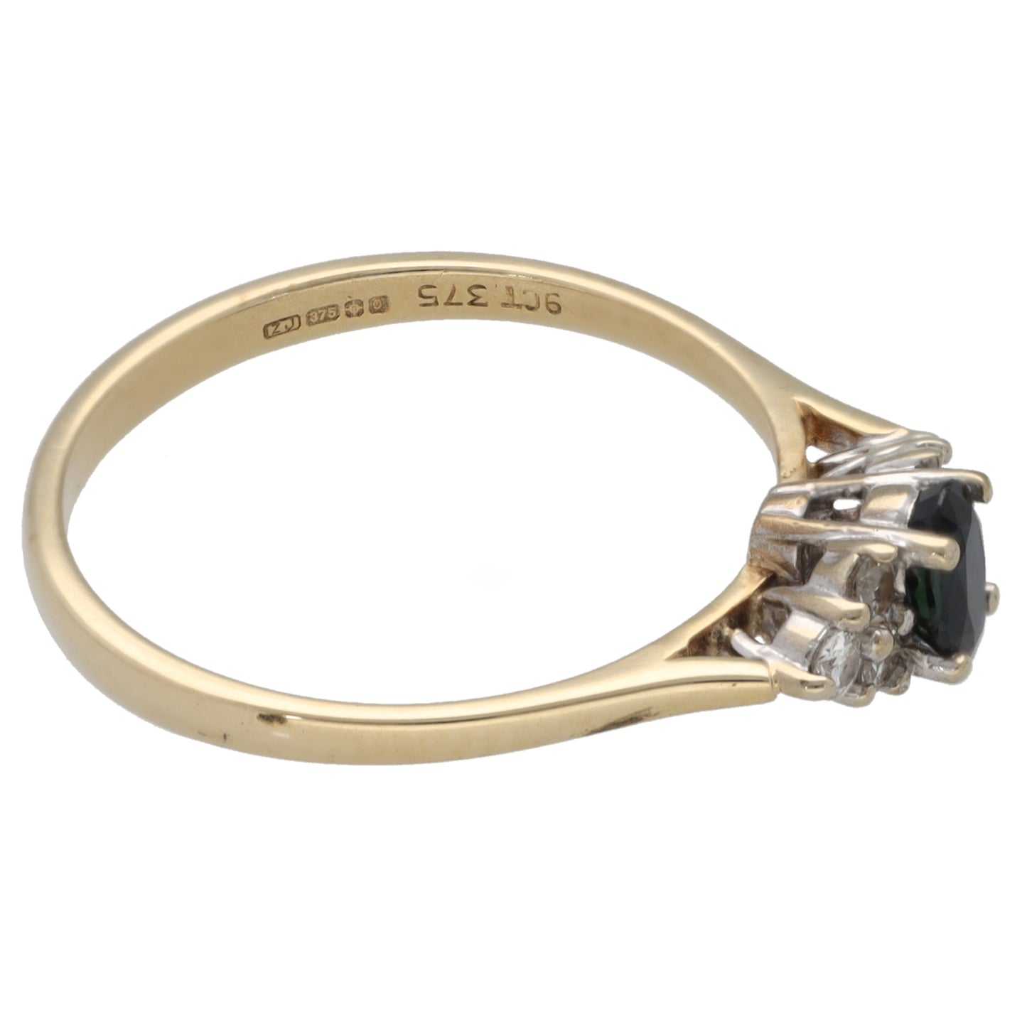 9ct Gold Sapphire & 0.18ct Diamond Dress/Cocktail Ring Size M