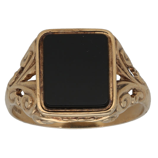 9ct Gold Onyx Single Stone Signet Ring Size V