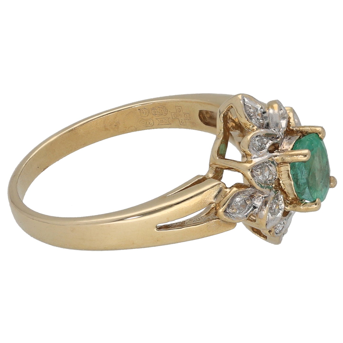 9ct Gold Emerald & 0.12ct Diamond Dress/Cocktail Ring Size K