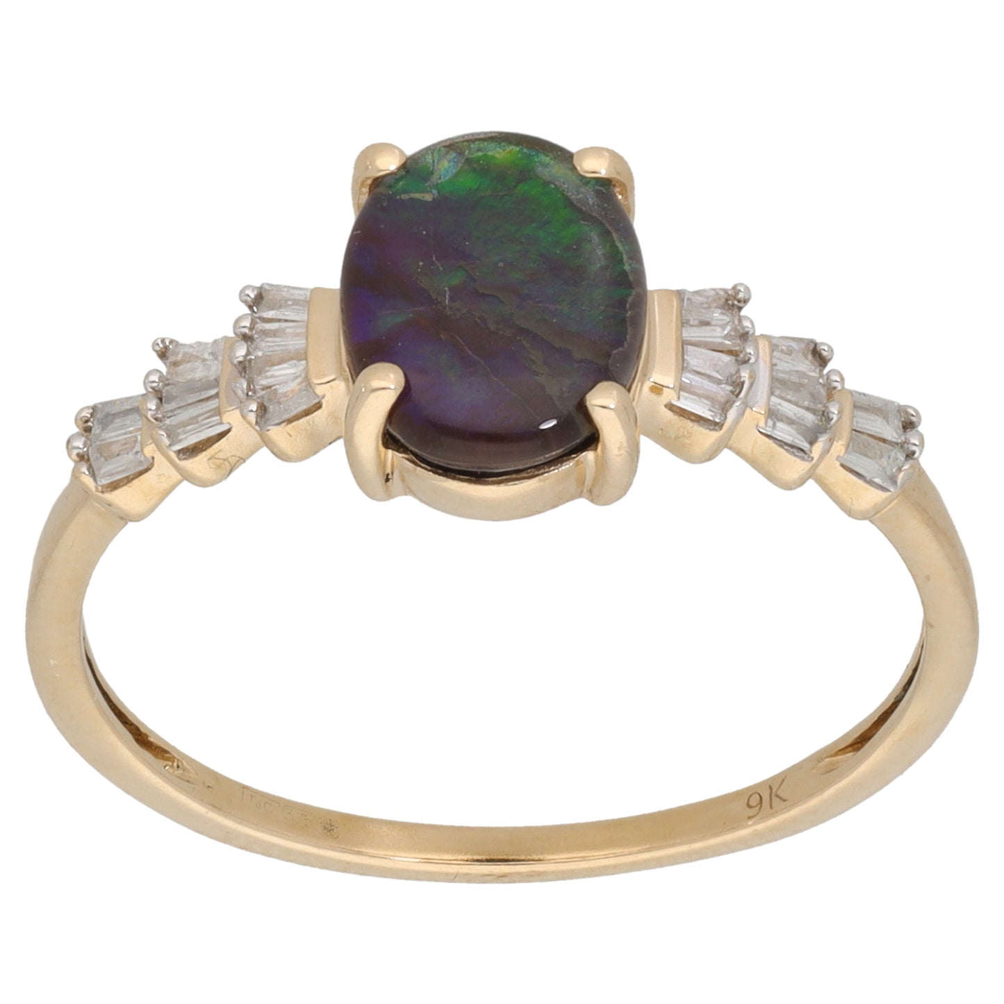 9ct Gold Ammolite & 0.18ct Diamond Dress/Cocktail Ring Size S