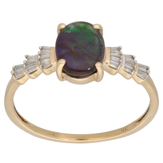 9ct Gold Ammolite & 0.18ct Diamond Dress/Cocktail Ring Size S