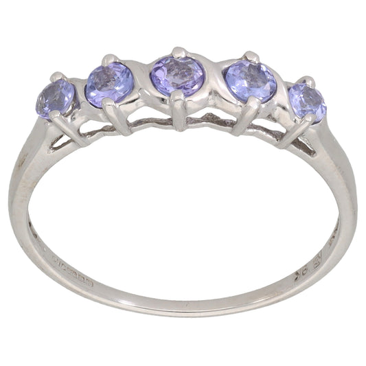 9ct White Gold Tanzanite Half Eternity Ring Size Q