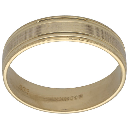 9ct Bicolour Gold Patterned Wedding Ring Size V