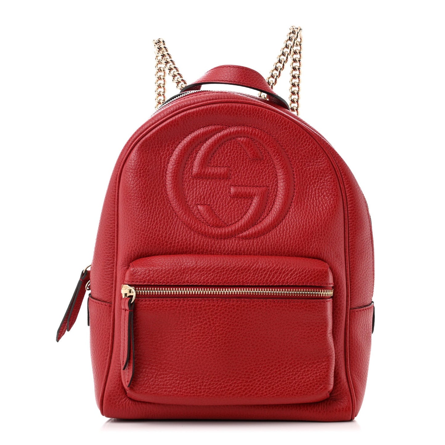 Gucci Soho Chain Backpack Pebbled Calfskin Leather Bag - Hibiscus Red