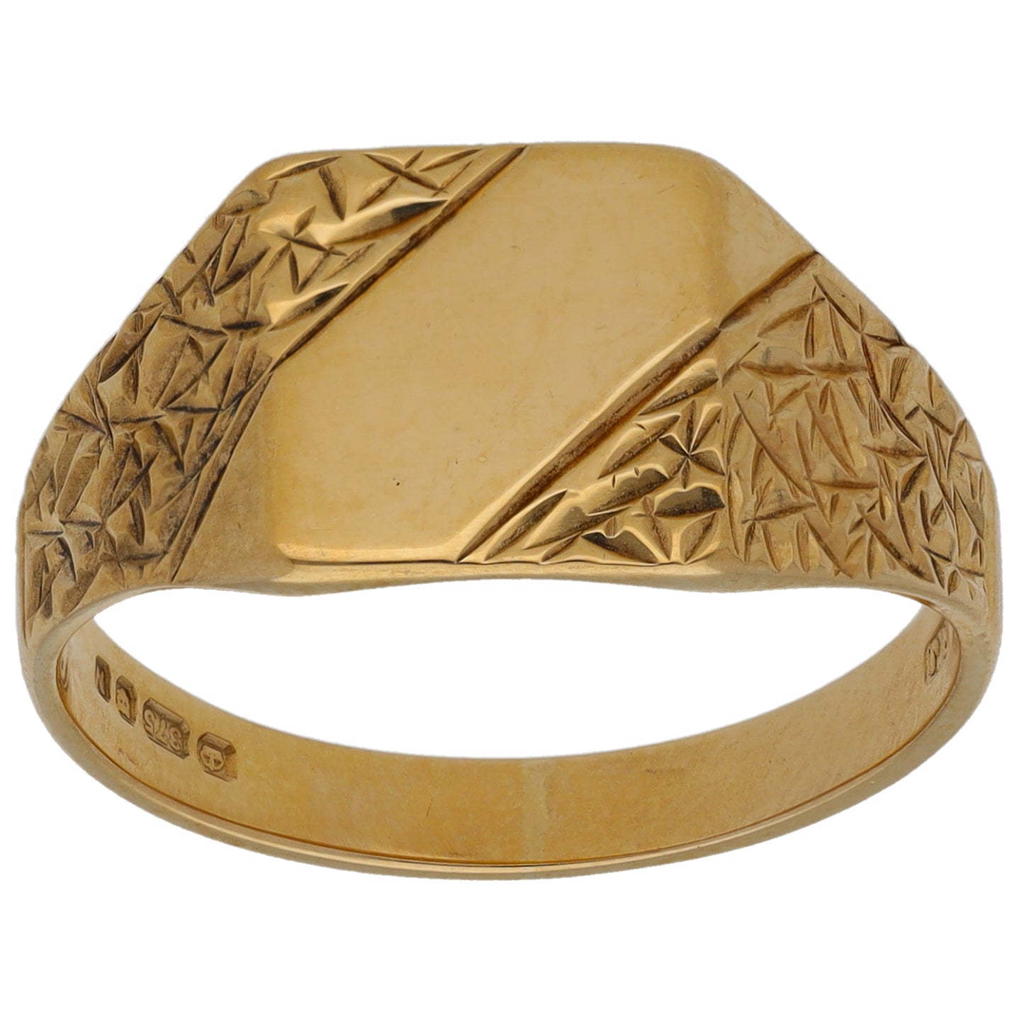 9ct Gold Patterned Signet Ring Size Q