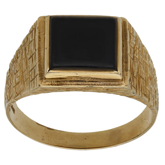9ct Gold Onyx Plain Single Stone Signet Ring Size U