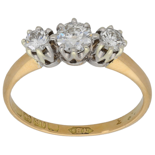18ct Gold 0.64ct Diamond Trilogy Ring Size M