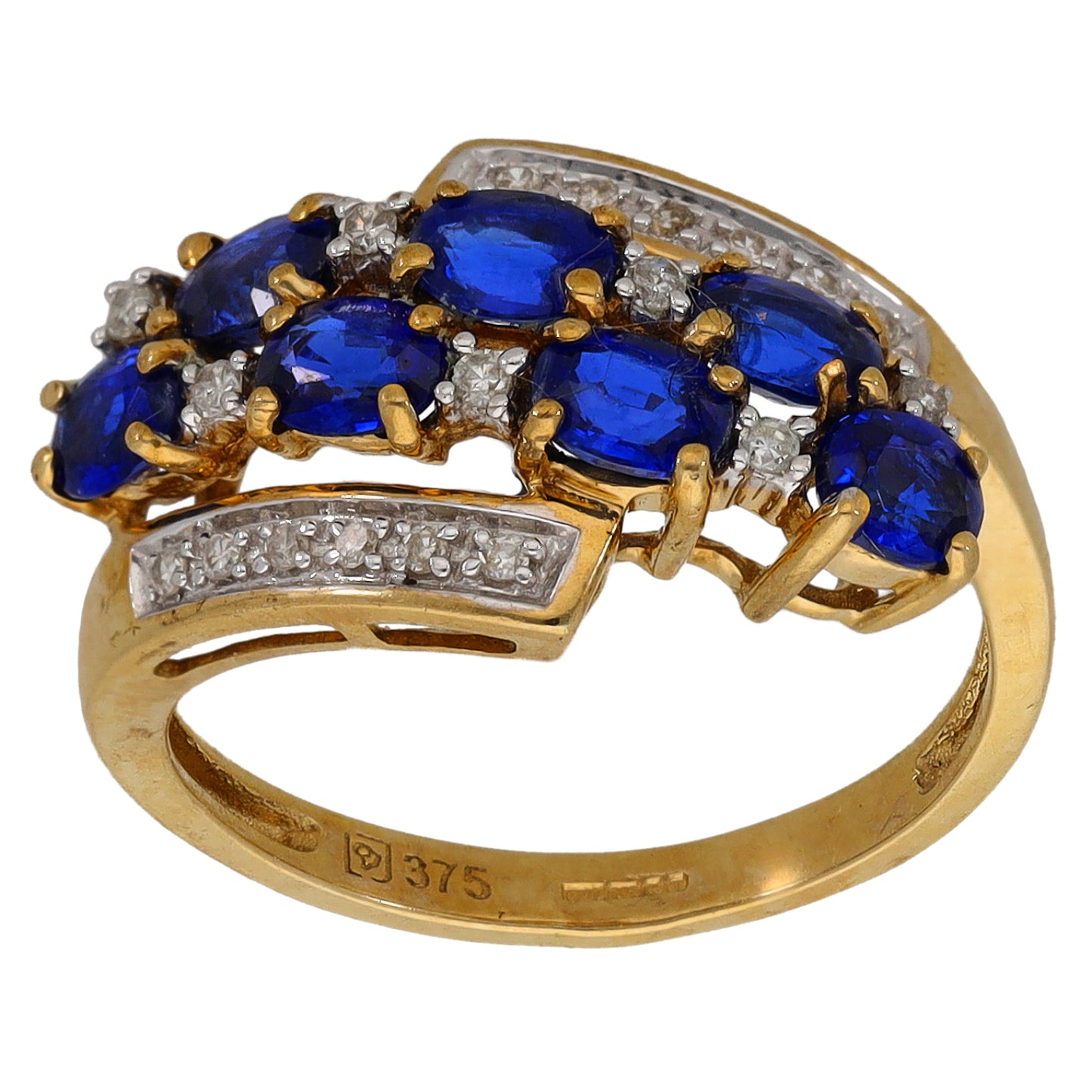 9ct Gold Sapphire & 0.09ct Diamond Dress/Cocktail Ring Size L