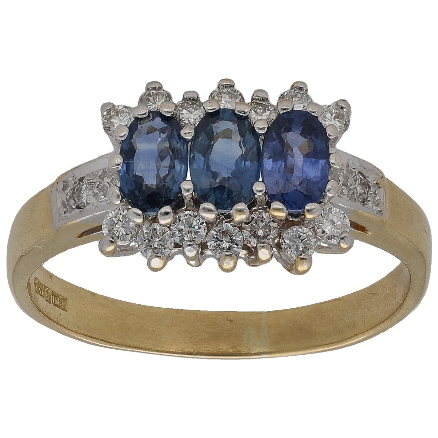 18ct Gold Sapphire & 0.30ct Diamond Dress/Cocktail Ring Size P