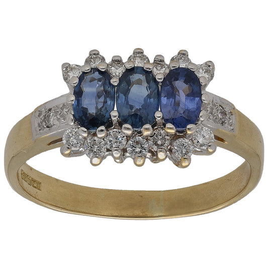 18ct Gold Sapphire & 0.30ct Diamond Dress/Cocktail Ring Size P