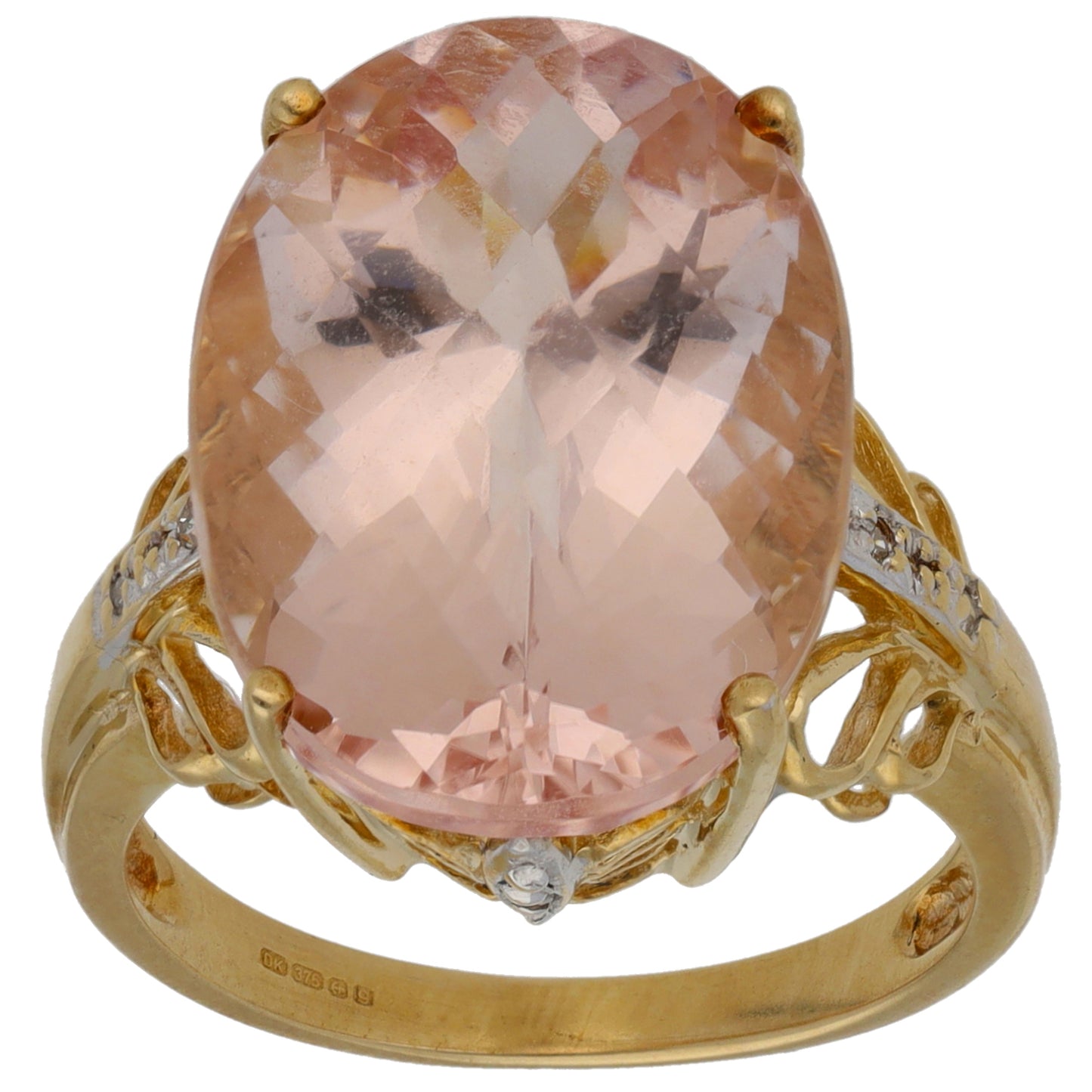 9ct Gold Morganite & 0.07ct Diamond Single Stone Ring With Accents Size N