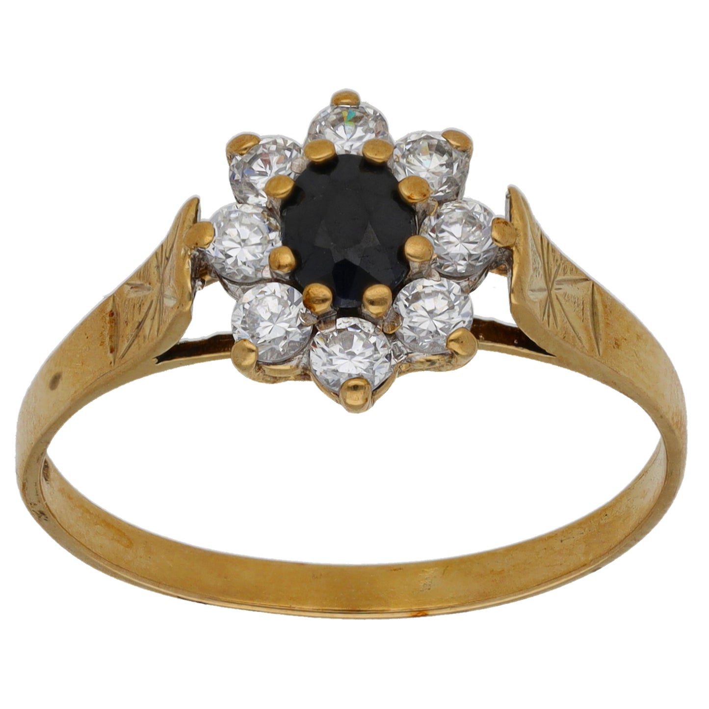 9ct Gold Sapphire & Cubic Zirconia Cluster Ring Size T