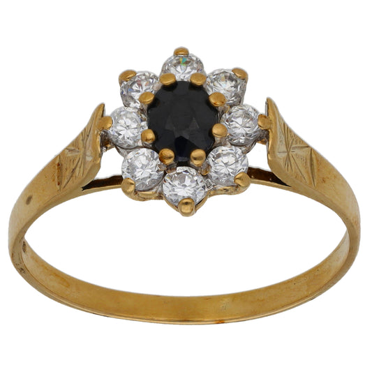 9ct Gold Sapphire & Cubic Zirconia Cluster Ring Size T