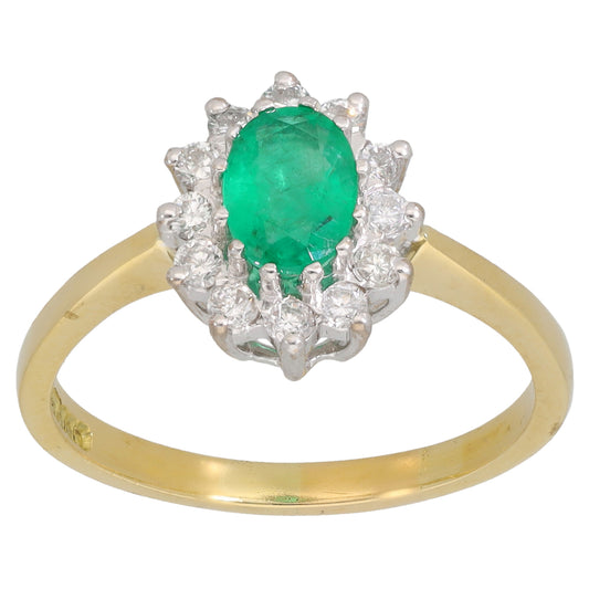 18ct Gold Emerald & 0.36ct Diamond Dress/Cocktail Ring Size R