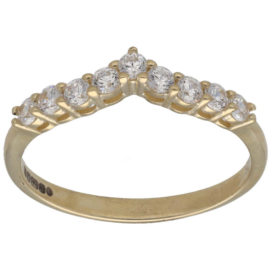 9ct Gold Cubic Zirconia Wishbone Ring Size P