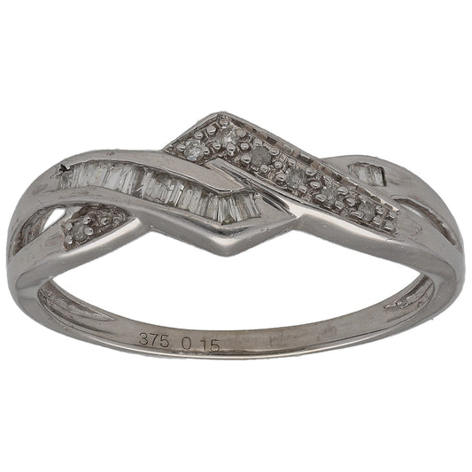 9ct White Gold 0.15ct Diamond Dress/Cocktail Ring Size P