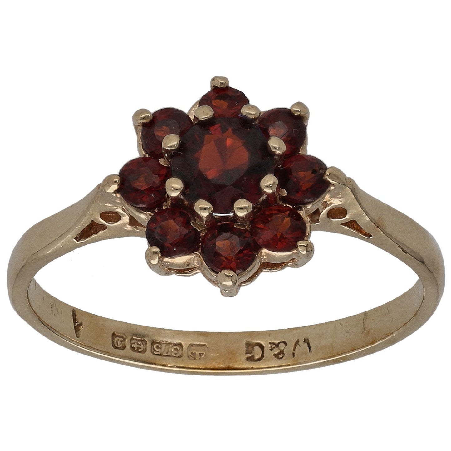 9ct Gold Garnet Single Stone Ring With Accents Size M