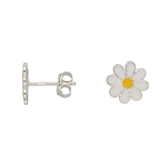 New Sterling Silver White Flower Stud Earrings