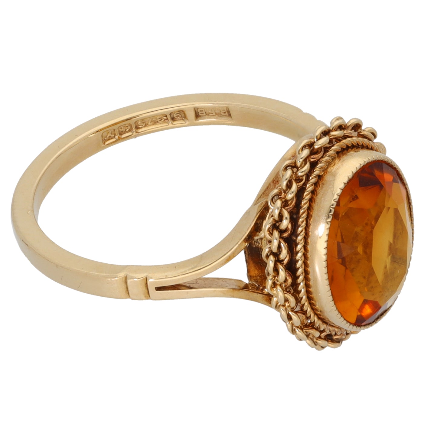 9ct Gold Citrine Single Stone Ring Size L