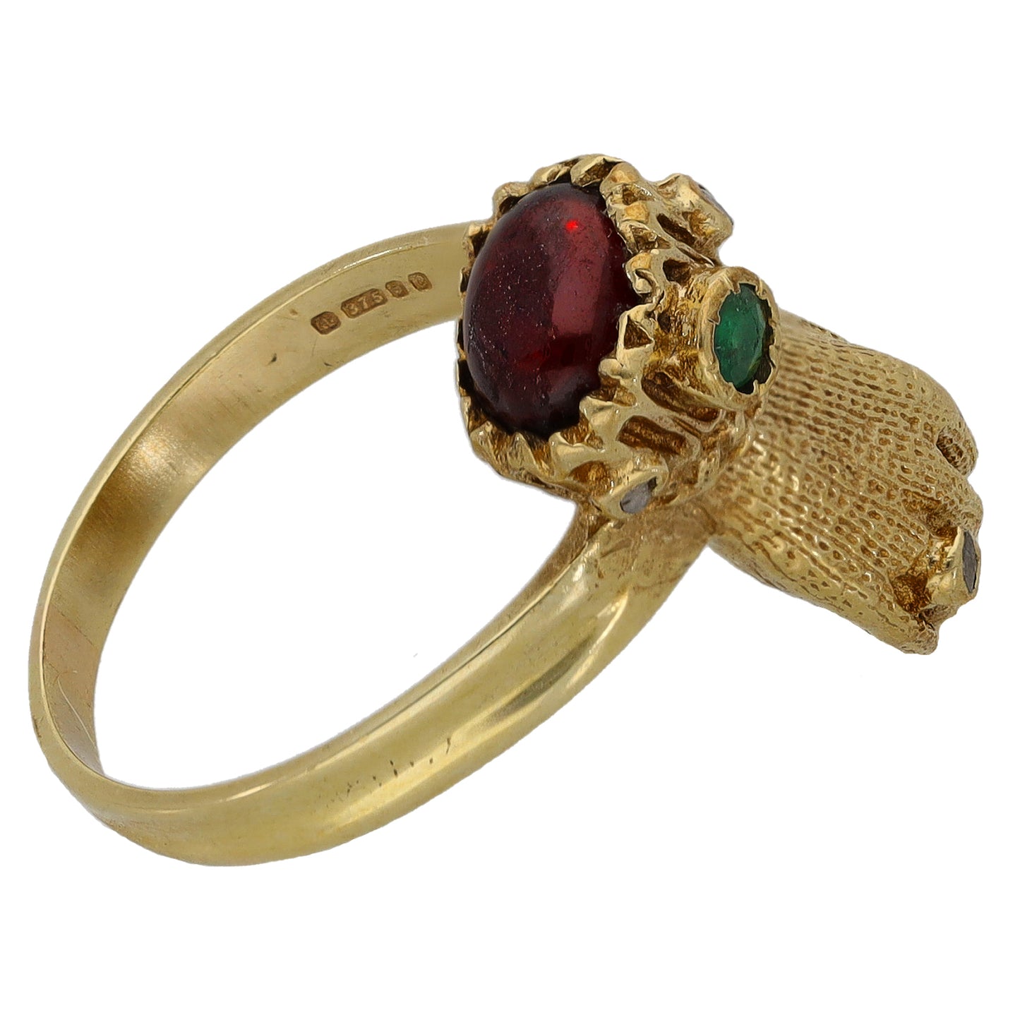 9ct Gold Garnet, Emerald & 0.01ct Diamond Dress/Cocktail Ring Size P