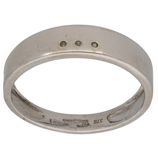 9ct White Gold 0.015ct Diamond Trilogy Ring Size N