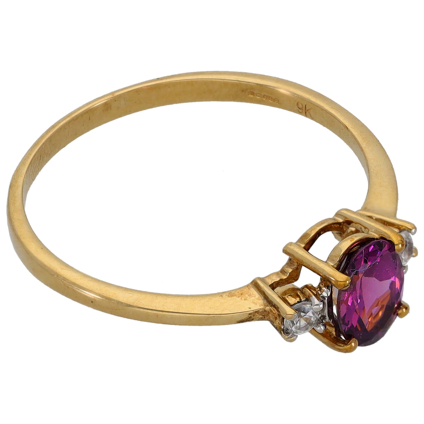 9ct Gold Spinel & Imitation Gems Trilogy Rings Size S