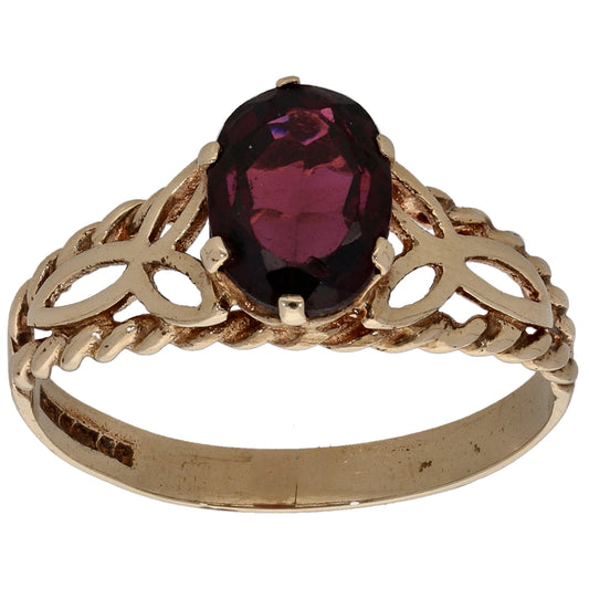 9ct Gold Garnet Single Stone Ring Size M
