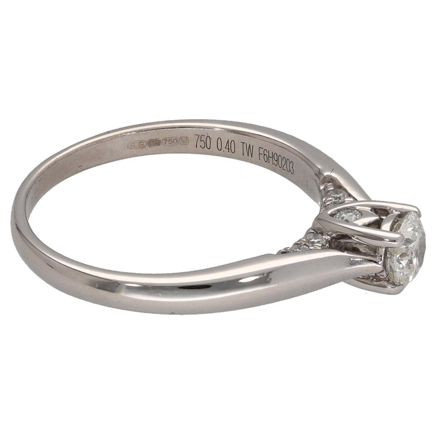 18ct White Gold 0.40ct Diamond Solitaire Ring With Accent Stones Size K