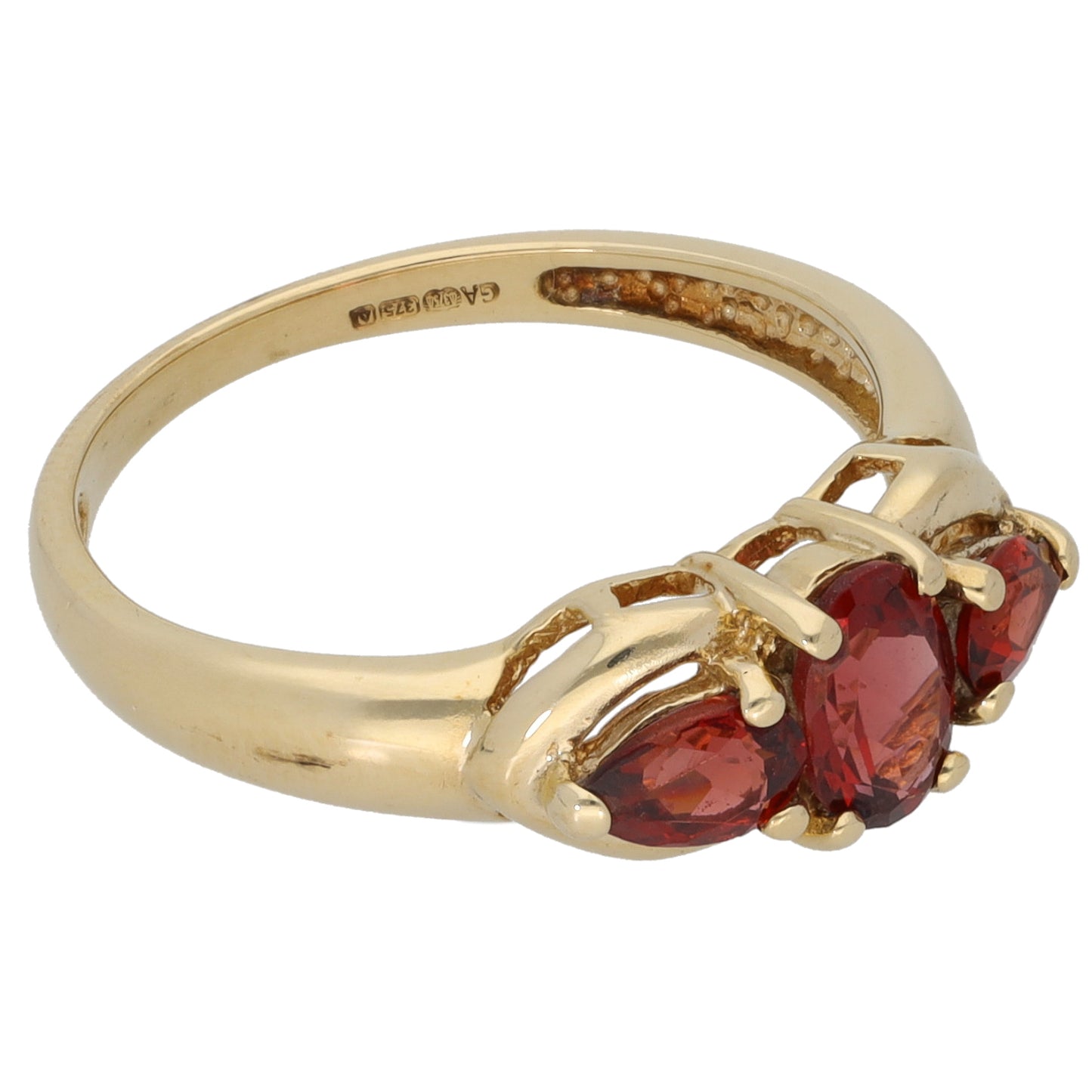 9ct Gold Garnet Trilogy Ring Size M