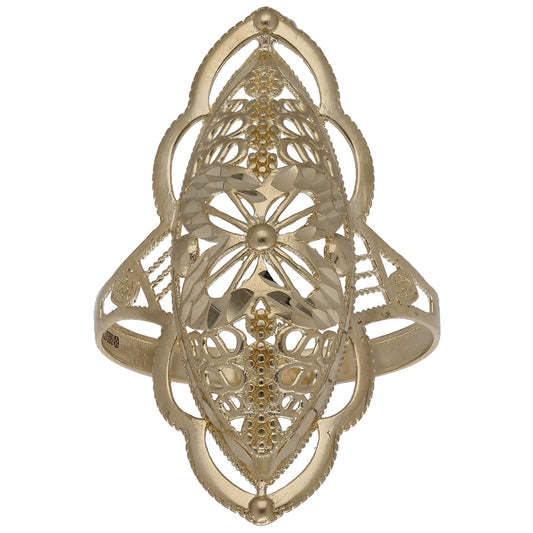New 14 Gold Oval Floral Ring Size P 1/2 - T 1/2