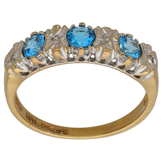 9ct Gold Topaz & 0.02ct Diamond Half Eternity Ring Size L