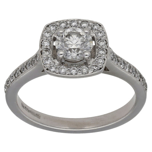 18ct White Gold 0.86ct Diamond Halo Ring Size L