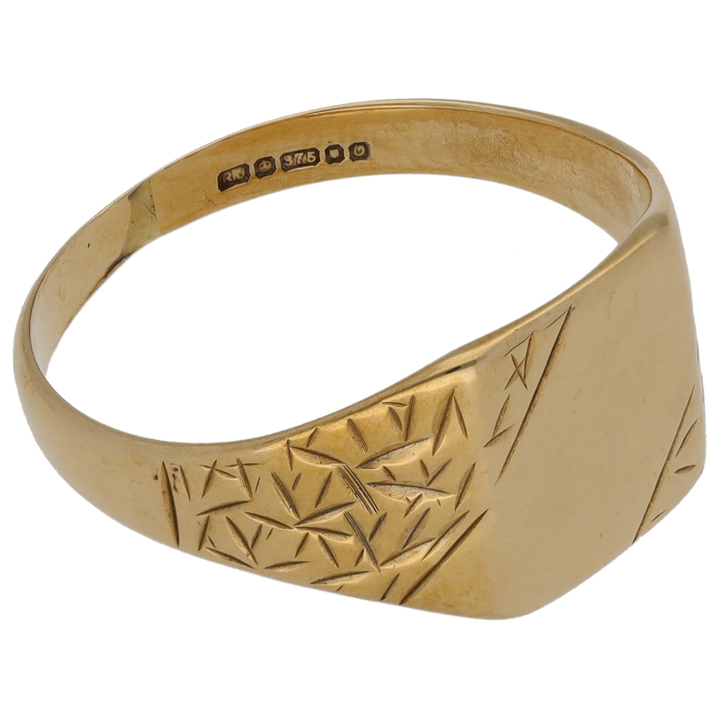 9ct Gold Patterned Signet Ring Size S