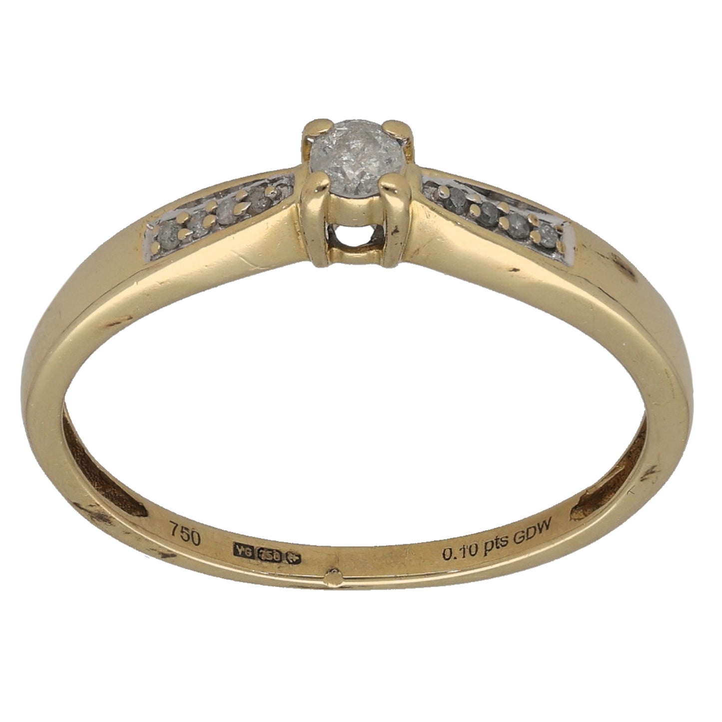 18ct Gold 0.10ct Diamond Solitaire Ring With Accent Stones Size N