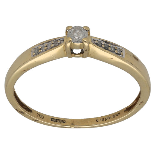 18ct Gold 0.10ct Diamond Solitaire Ring With Accent Stones Size N
